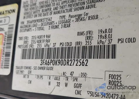 2013 Ford Fusion Titanium from USA, damaged, VIN 3FA6P0K90DR272562